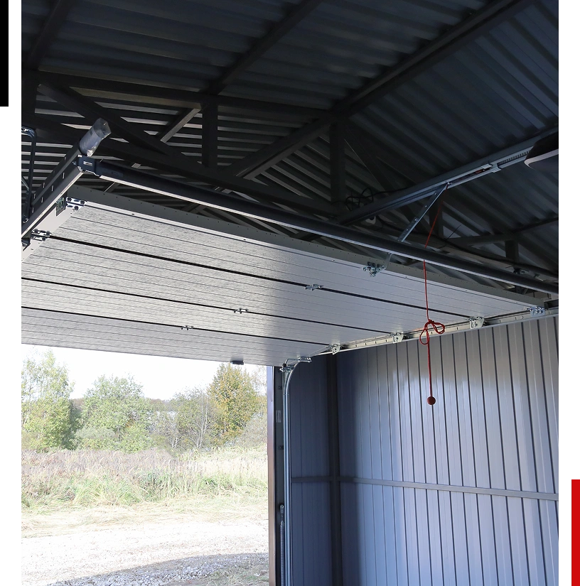 Metal garage door partially open