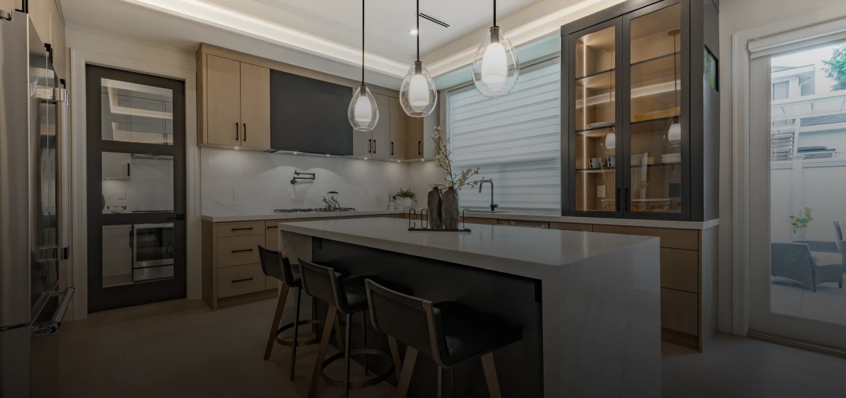 Sleek kitchen design with bar stools